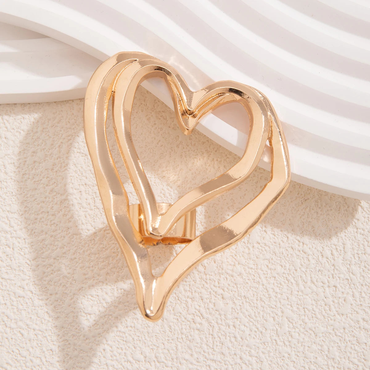 Exaggerated Large Hollow Double Hearts Ring