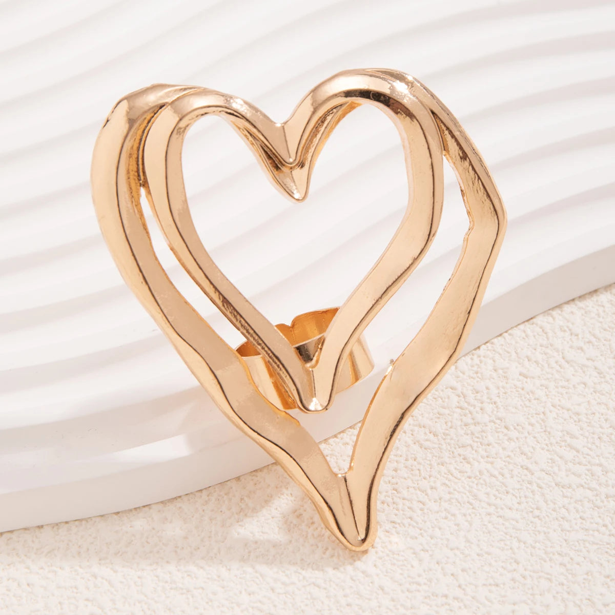 Exaggerated Large Hollow Double Hearts Ring
