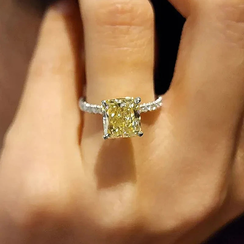 Exquisite Square Yellow Cubic Zirconia Ring