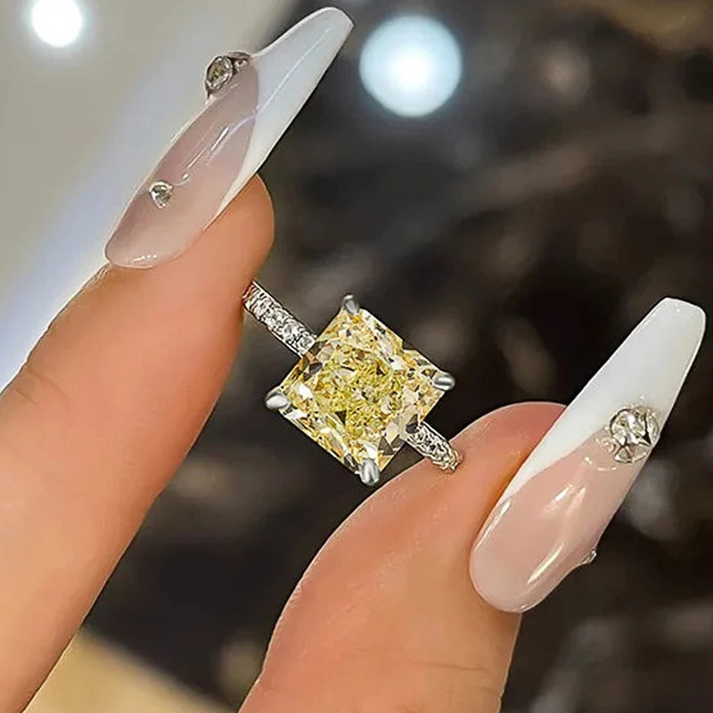 Exquisite Square Yellow Cubic Zirconia Ring