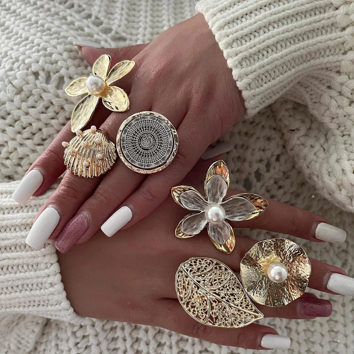 Exquisite Stainless Steel Flower Pearl Jewelry