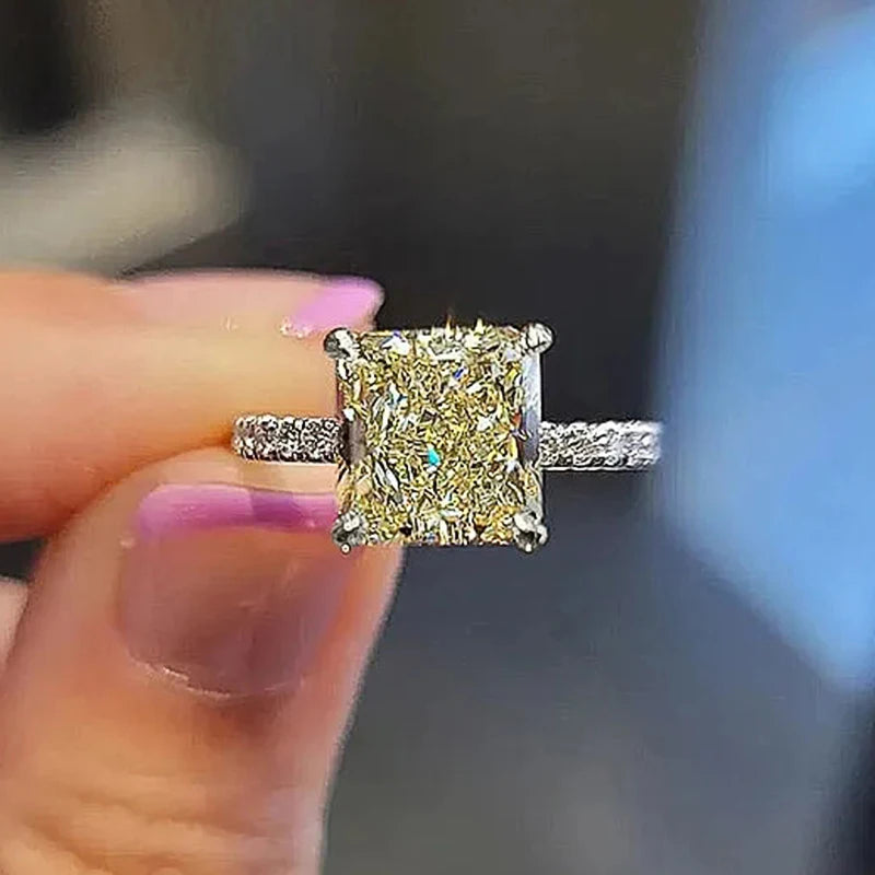 Exquisite Square Yellow Cubic Zirconia Ring